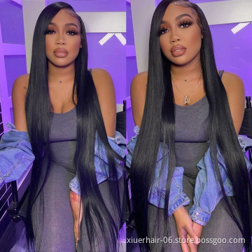 Hair Wig Prepluck Hairline Human Hair Wigs 24inch 150% Silky Straight Natural Black Front Lace Wigs For Black Women